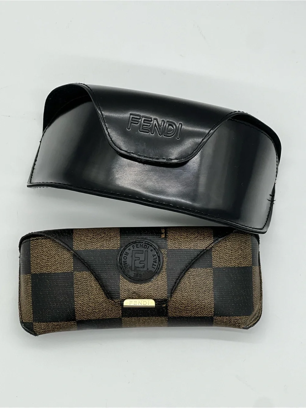 Fendi Eyewear Cases Lot Black FF Monogram & Brown Checkered Sunglasses Cases